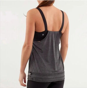 Lululemon back on track black gray built in bra drawcord bottom hem tank top